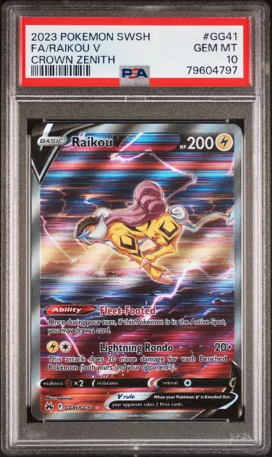 PSA 10 Raikou V #GG41 Pokémon TCG 2023 Crown Zenith Alt Art