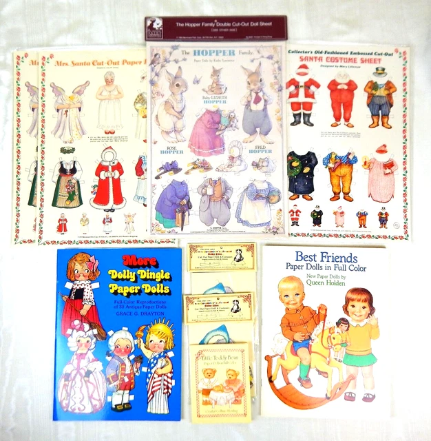 9 VINTAGE PAPER Doll Books, Sheets, Sets Dolly Dingle, Santa, Cats