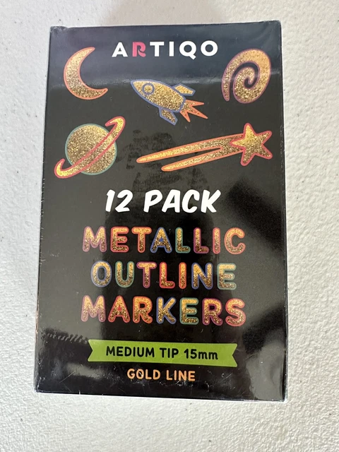 artiqo12 pack metalic outline markers medium tip gold line