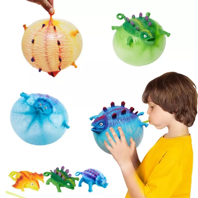 Kid Funny Stress Relief Squeeze Ball Animal Toy Balloon Blowing Dinosaur