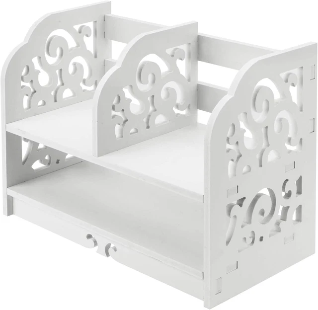 Book Case Makeup Shelf Desk Table Organizer Storage Tire Top Caddy White New