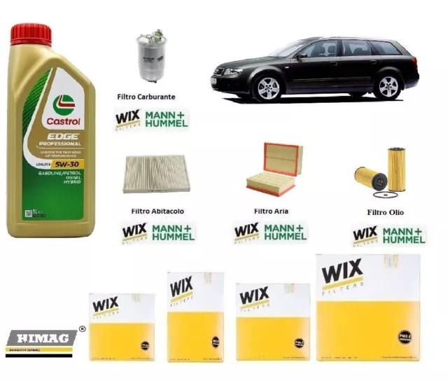 Kit Filtri Tagliando per Audi A4 8E2 B6 1.9 TDi + 5 Litri Olio Castrol 5W30