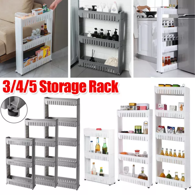 3/4 Tier Slim Slide Out Kitchen Trolley Organiser Tower Storage Rack On Wheels