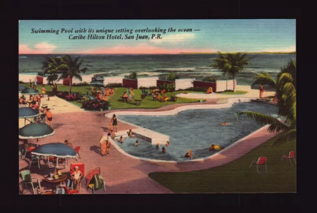 Postcard : Puerto Rico San Juan Pr Caribe Hilton Hotel Swimming Pool Linen View