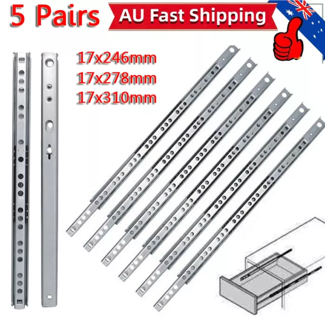 10x Telescopic Metal Ball Bearing Drawer Runners Slides 17mm x 246mm 278mm 310mm