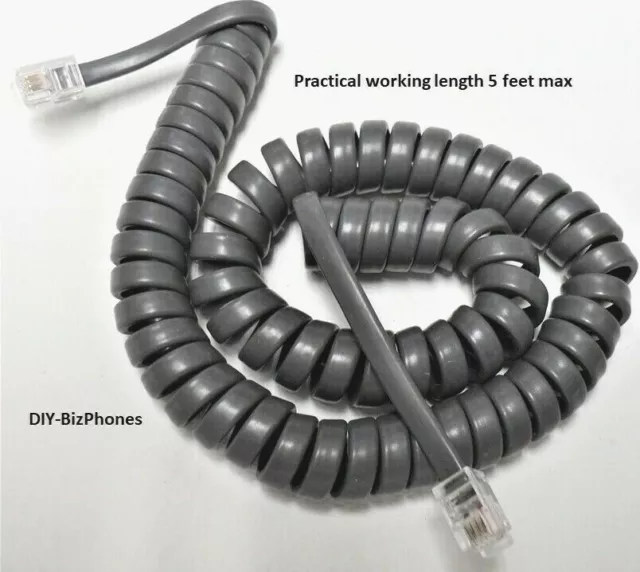 5-Pack Lot Avaya Handset Receiver Curly Cord 6400 Series Phone Definity Gray 9Ft