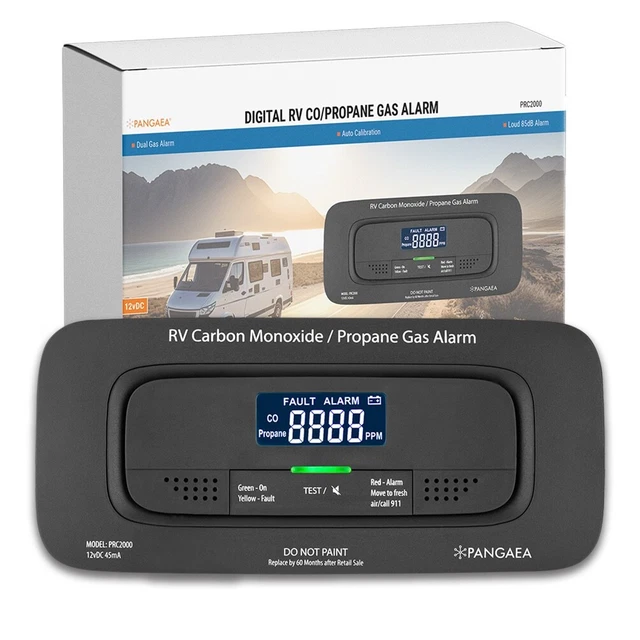 Digital RV Carbon Monoxide & Propane Dual Gas Detector - Hard-Wired DC 12V, LCD