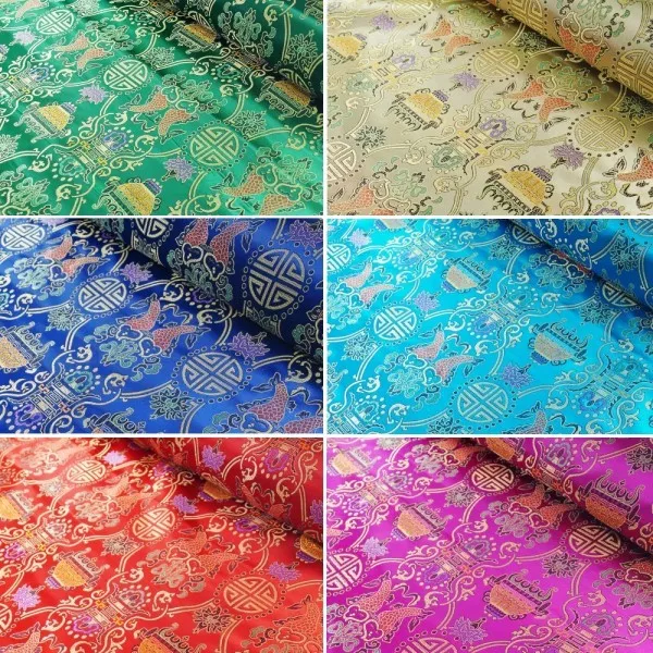 Brocade Fabric Chinese Traditional Style Embroidered Silky Satin 90cm Wide
