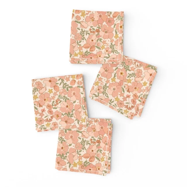 Cocktail Napkins Pink 70S Vintage Set of 4