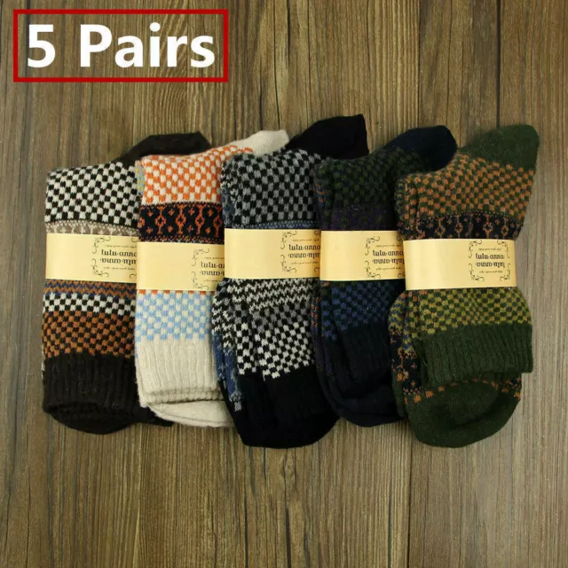 5 Pairs Mens Thermal Socks Winter Warm Nordic Style Soft Wool Thick Comfort Sock