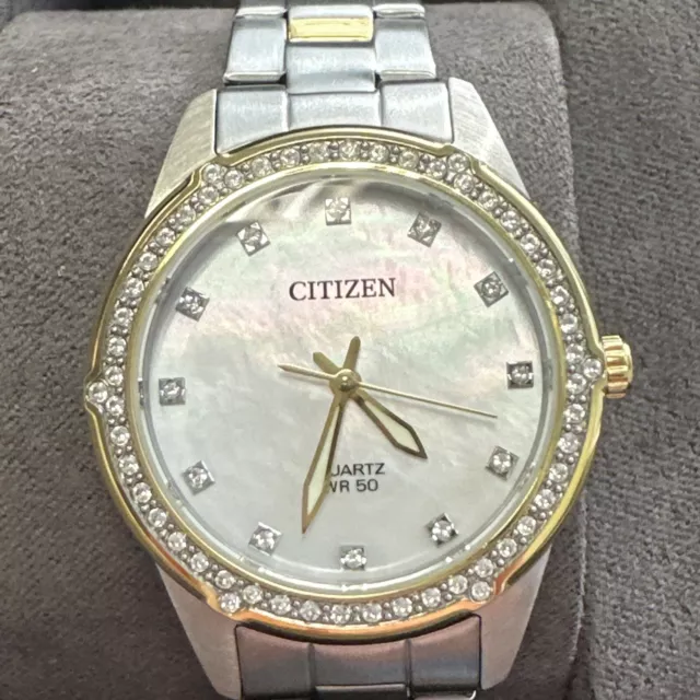 Citizen Womens Crystal Accent Two Tone Stainless Steel Bracelet Watch Er0224-51d