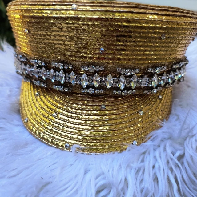 Vintage Shellie McDowell Heavily Embellished Gold Cream Lace Church Dress Hat Shellie Mcdowell Church Hats - Etsy main image 2