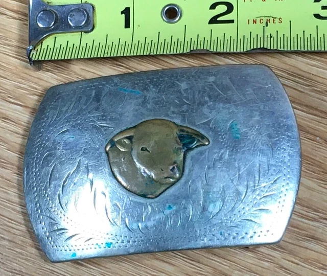 Antique Irvine & Jachens GERMAN SILVER BELT BUCKLE Angus Bull