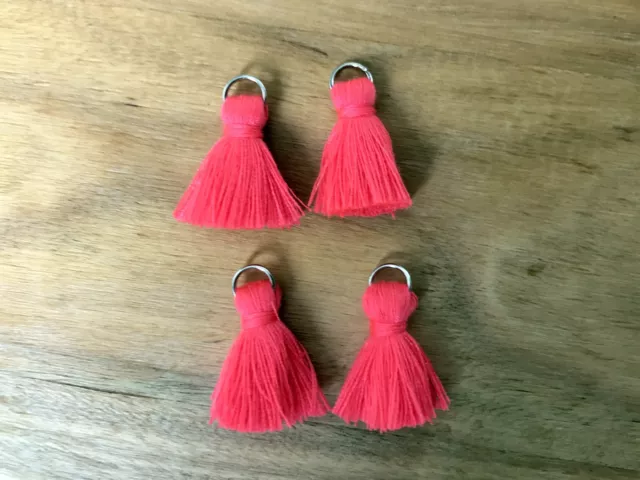 4 x Cotton Tassels 20mm 2cm - FLOURO PINK - great for earrings & accessories