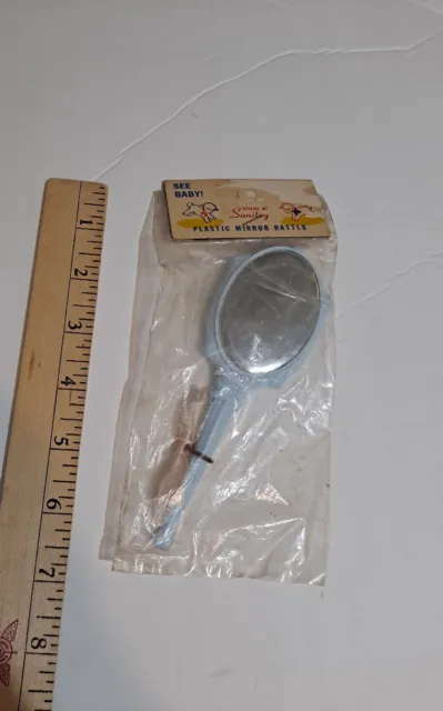 See Baby! Vintage Blue Plastic Mirror Rattle New in Package