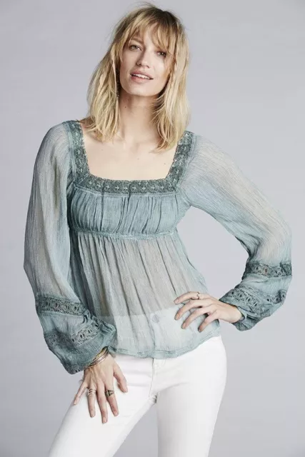 NWT Free People Moonchaser Peasant Top Blue Dust Size XS MSRP $128.00