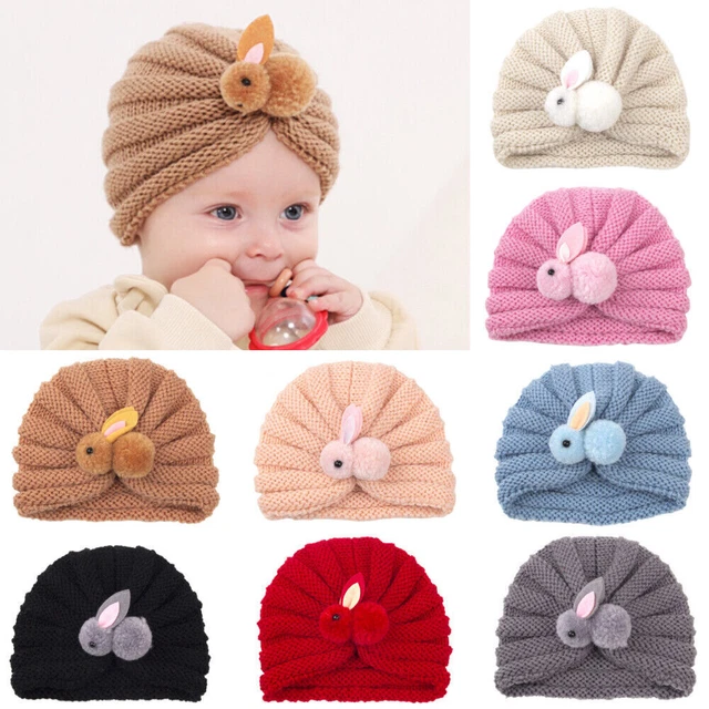 Baby Boys Girls Crochet Knitted Turban Hat Beanie Newborn Bunny Cap Headwrap US