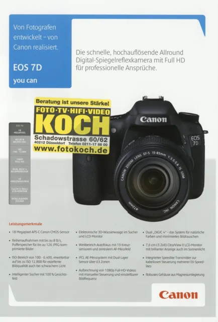 Canon EOS 7D Prospekt 2009 D 4 Seiten Kameras brochure prospectus Katalog