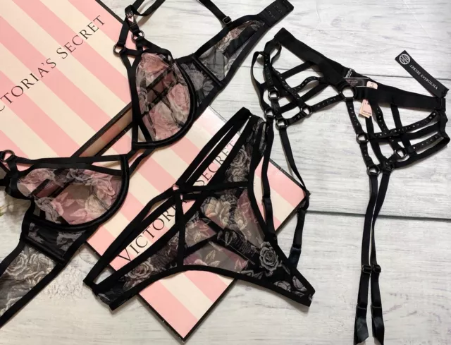 Victorias Secret Luxe Fleur Lanière Maille Anneau Soutien-Gorge String Set Rose