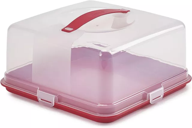 Plastic Cake Box Square RED Storage Carrier Container Clear Lockable Lid Cover