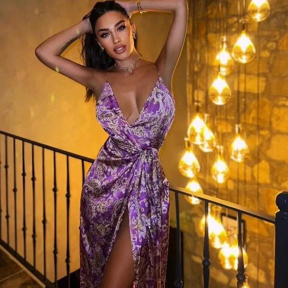 zara purple wrap dress LONG FLOCKED TULLE DRESS - Purple