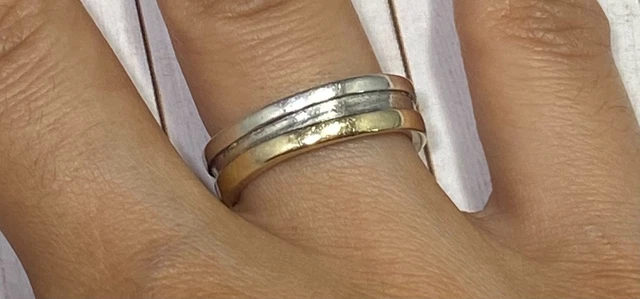 14 Karat Gelbgold 925 gestapelter Bandring Größe 7 Love Forever geätzte Botschaft