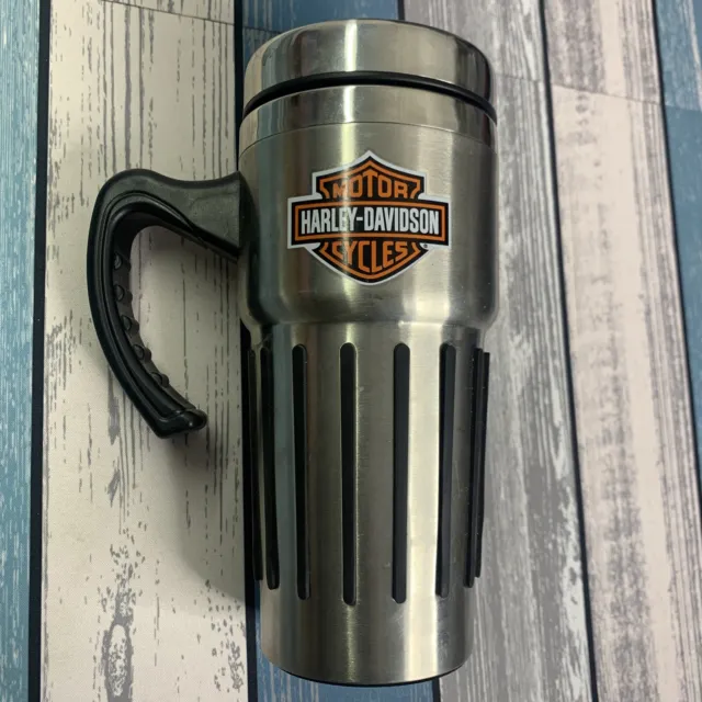 Harley Davidson Stainless Steel Travel Coffee Mug Tumbler 2 Sided W/ Handle