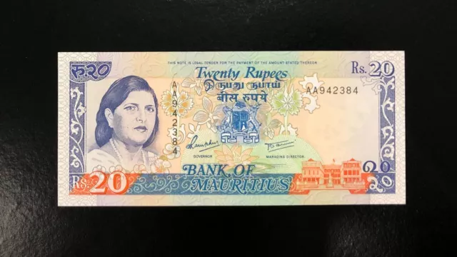 Mauritius-20 Rupees-1985-(( Aa Prefix ))-Serial Number Aa942384-Pick 36 , Unc .