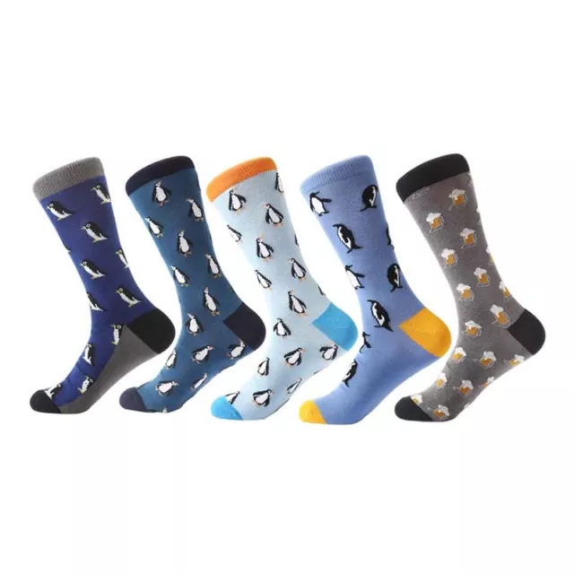 5 Pairs Mens Combed Cotton Socks Lot Fancy Novelty Casual Sox Wedding Gift 9-13