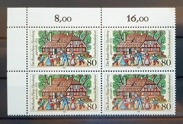 Bund 1983 ** Mi 1186 Rauhe Haus im Eckrandviererblock 4er Ecke oben links (3033)