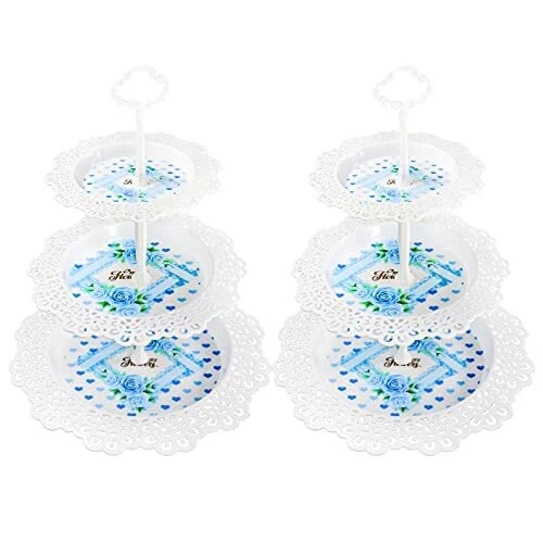 2 Pcs 3-Tier Lace Trim Cupcake Stand Fruit Plate Cakes for Wedding Home