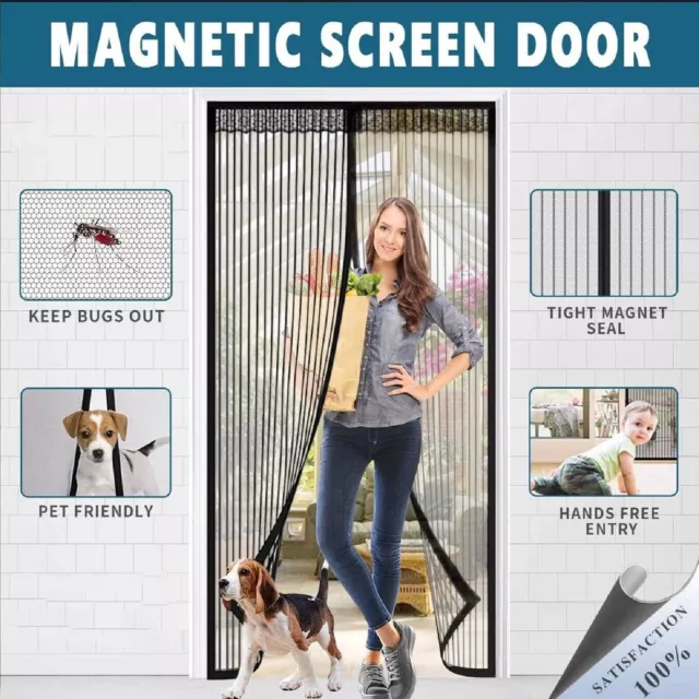 Magnetic Door Mesh Black Fly Screen Magic Mosquito Bug Curtain Hands Free AU