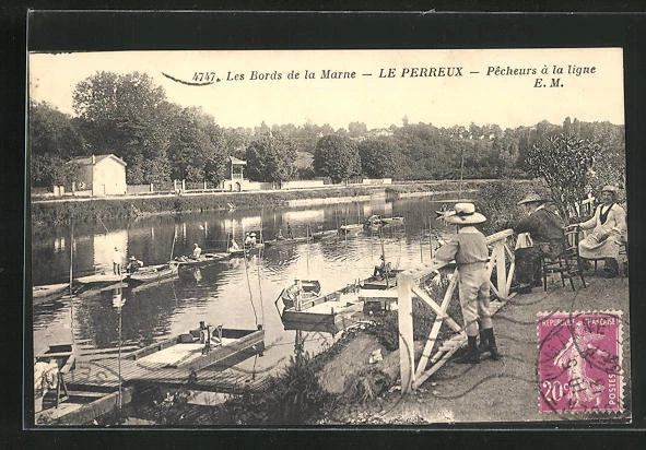 CPA Le Perreux, Les Bords de la Marne-Pècheurs à la ligne 1934
