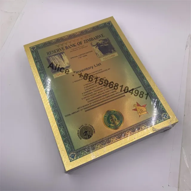 100pcs Zimbabwe Googolplex Containers Scroll Gold Foil Banknote Certificate Gift