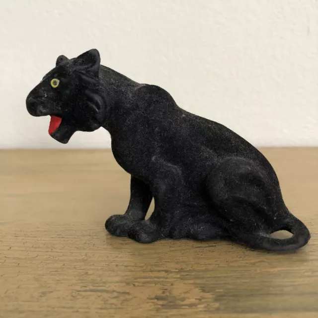 Vintage Flocked Black Panther Plastic Hong Kong 3.25 Inches Tall KM