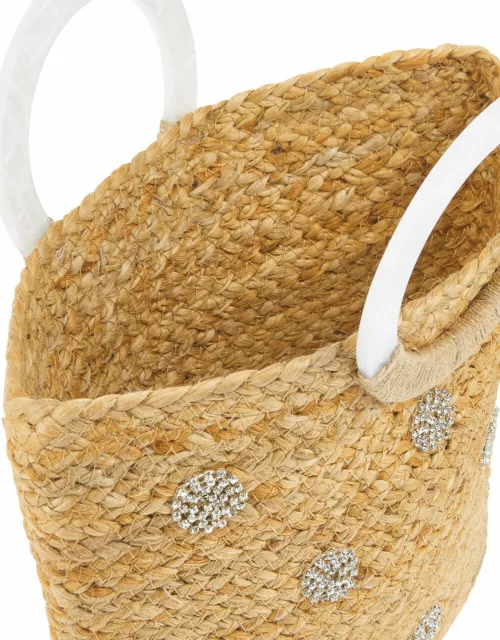 Accessorize Diamante Woven Mini Shopper Bag Jute Polka Dot Shopper Tote Hand