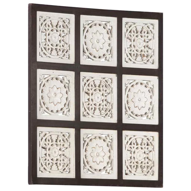 vidaXL Panneau mural sculpté à la main MDF 60x60x1,5cm Marron et blanc