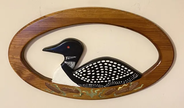 ~ BEAUTIFUL ~  LARGE - HANDPAINTED- Loon Wall Hanging 20” X 12”