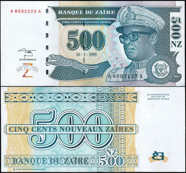 Zaire 500 Nouveaux Zaires 1995, UNC, P-65, Prefix A-A