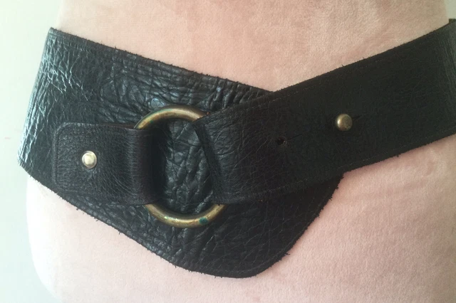 "Anello vintage donna nera morbida cintura fianchi fibbia totale 39"