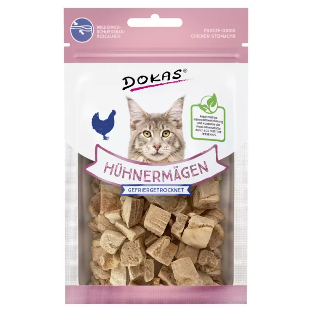 Dokas Estomacs de Poulets Lyophilisé 12 G, Snack pour Chats, Nouveau