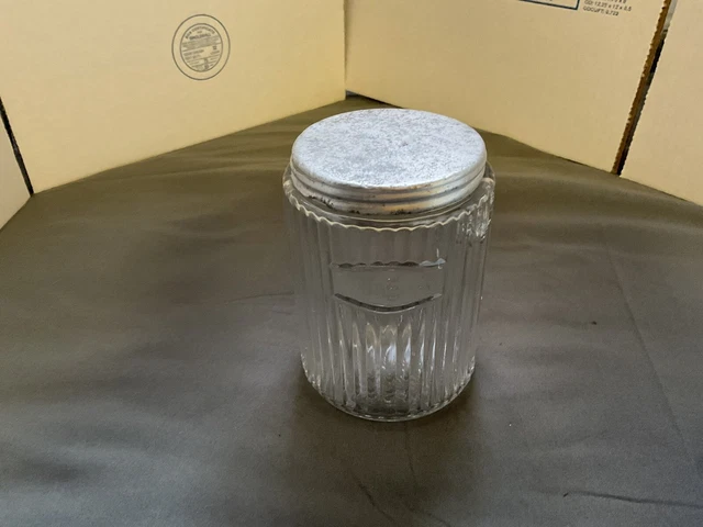 Vintage Hoosier Cabinet Sellers Triple Skip Ribbed Glass Tea Canister