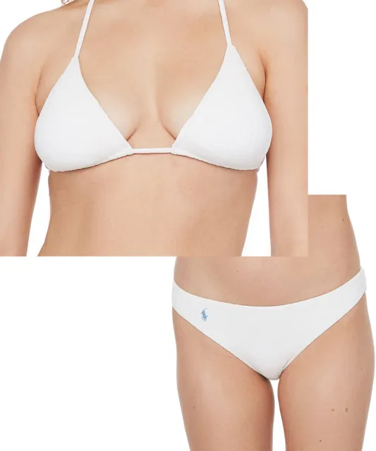 NWT POLO Ralph Lauren Swimwear Bikini 2pc Set Size L Cable-Knit Triangle Hipster 2