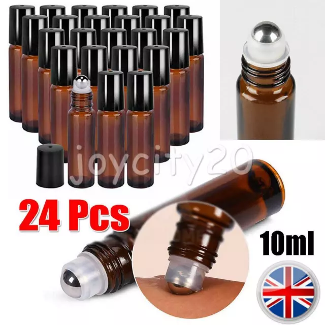 24pcs 10 ml Amber Roll On Glass Bottle Roller Ball For Perfumen Essential Oil