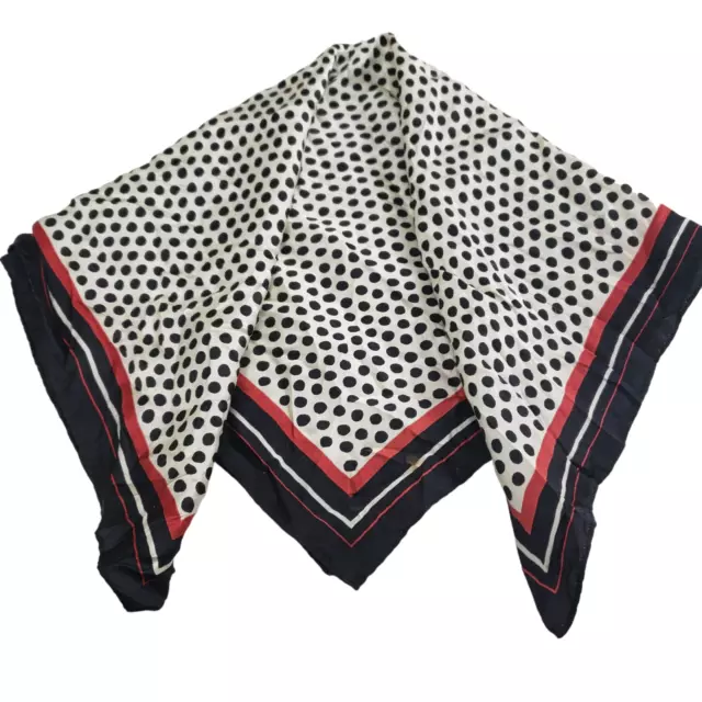 Brighton Womens Scarf Black & White Red Polka Dot Silk Small Square 17.5"