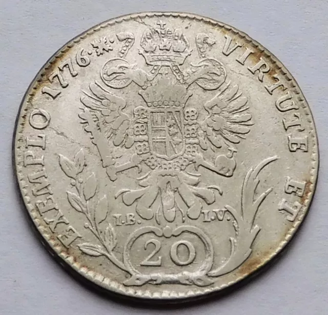 1776 G Austria King Joseph II IBIV Silver 20 Kreuzer coin