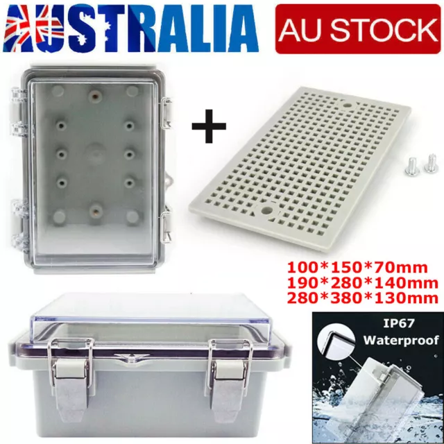 IP67 Waterproof Clear Cover Hinged Lid Electrical Enclosure Case Junction Box AU
