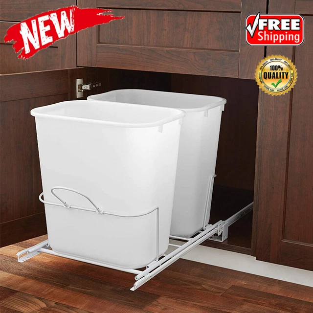 Pull Out Dual Garbage Can Waste Basket Trash Shelf Kit Recycle Bin Sink Cabinet