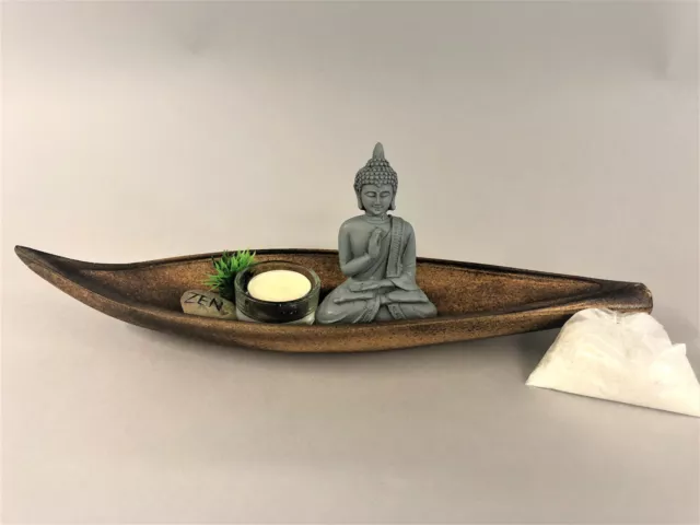 Zen Garten Set mit Tablett / Teelichthalter / Buddha / Stein und Sand 37 cm lang