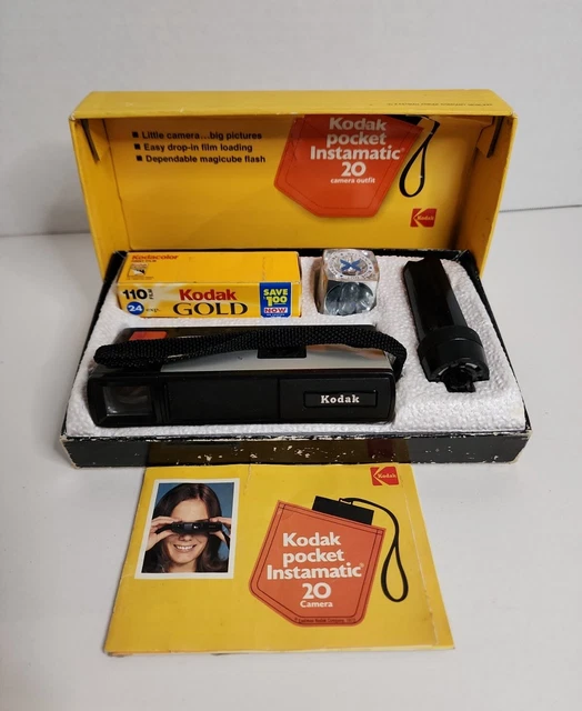 Kodak Pocket Instamatic 20 Film Camera Outfit Vintage w/Film, Cube Flash Org Box